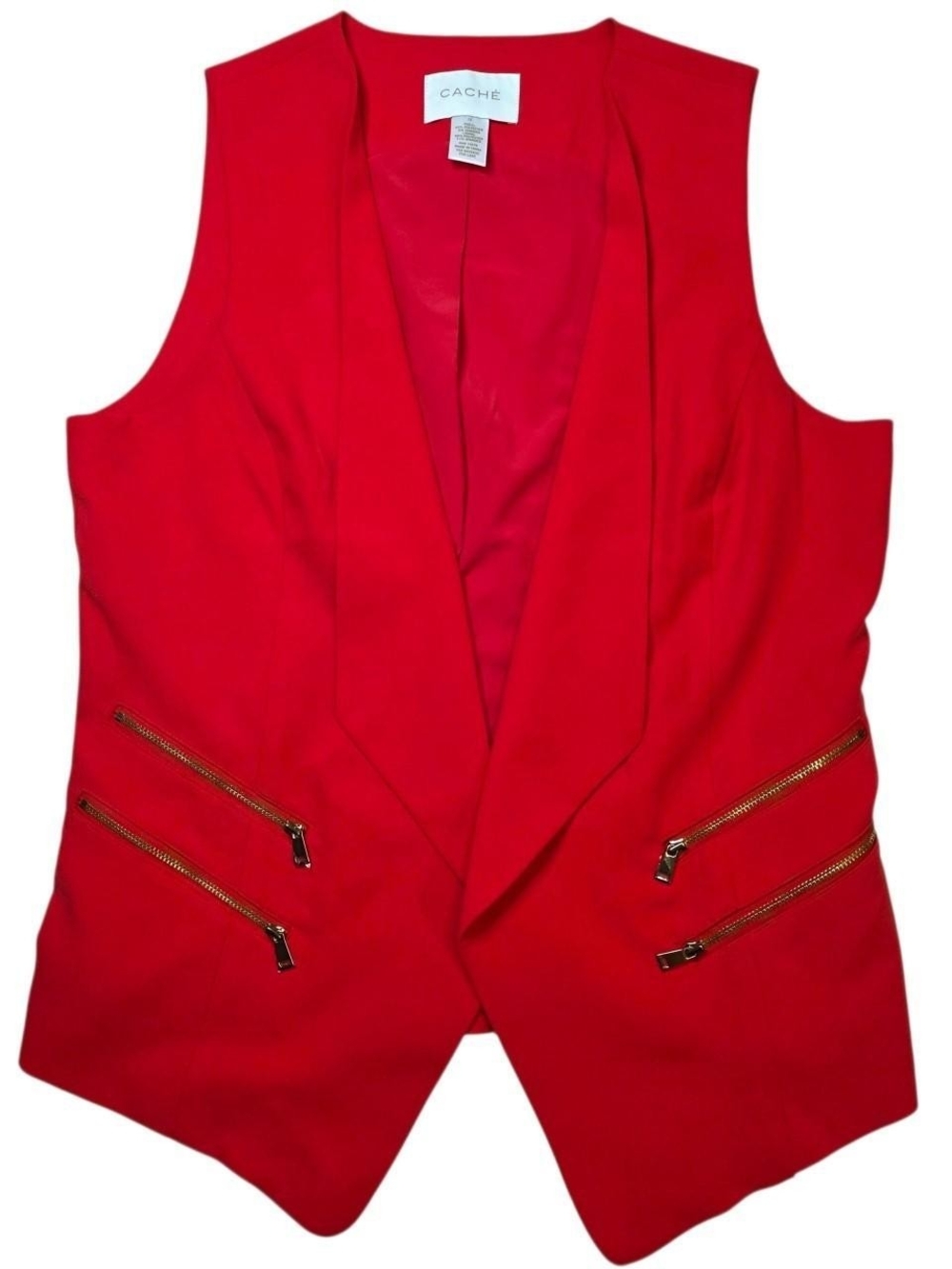 Cache Red Sleeveless Blazer Vest with Gold Zippers-Size 12